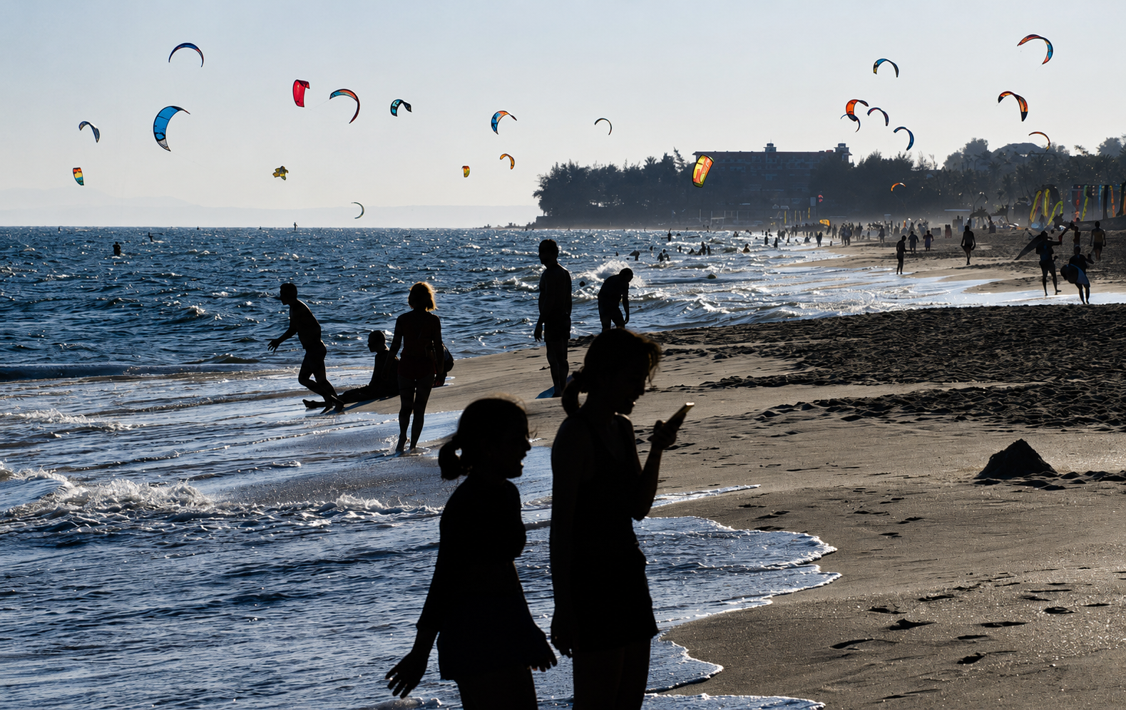 Kites filling the sky above Mui Né beach, Vietnam